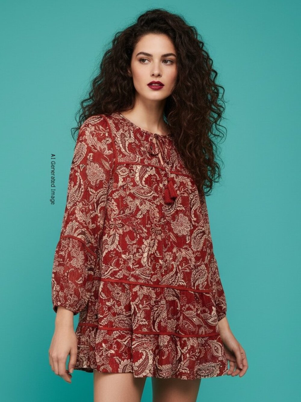 Blue Rain Paisley Metallic Lined Babydoll Dress XS
